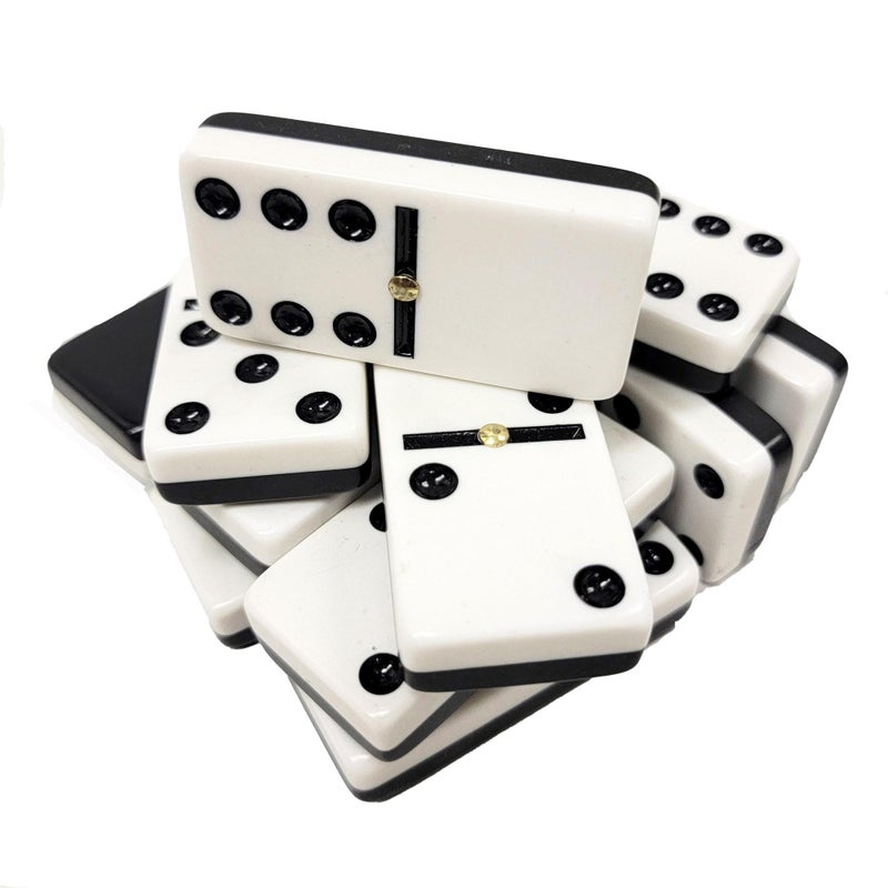 ماريون Marion Domino Double 6 أبيض وأسود بدرجتين من الحجم الاحترافي مع دوارات في علبة مخملية سوداء أنيقة. - Image 2
